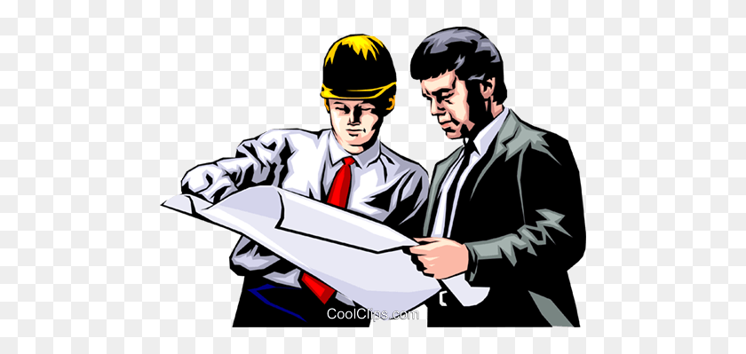 480x339 Men Studying Construction Plans Royalty Free Vector Clip Art - Person Studying Clipart