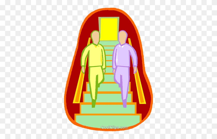 344x480 Мужчины Спускаются По Лестнице Клипарт В Векторе - Идут В Линию Клипарт