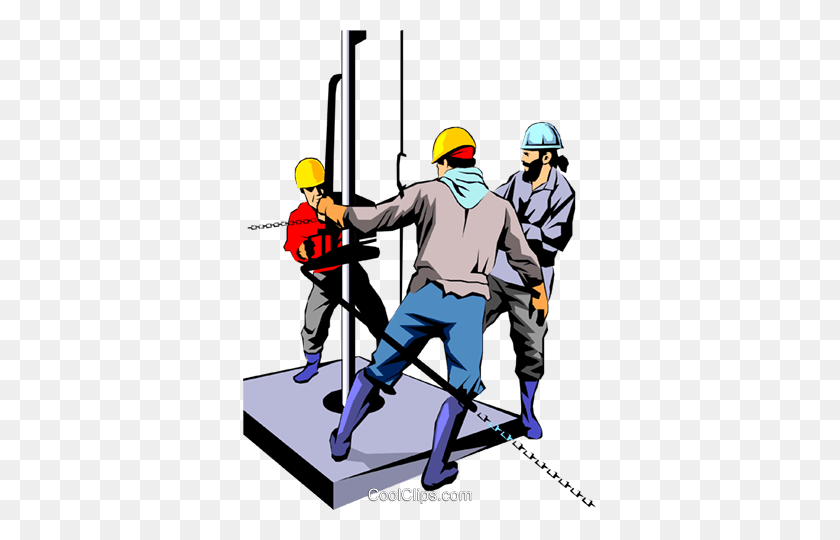 353x480 Los Hombres Que Trabajan En La Plataforma Petrolera Royalty Free Vector Clipart Illustration - Oil Rig Clipart
