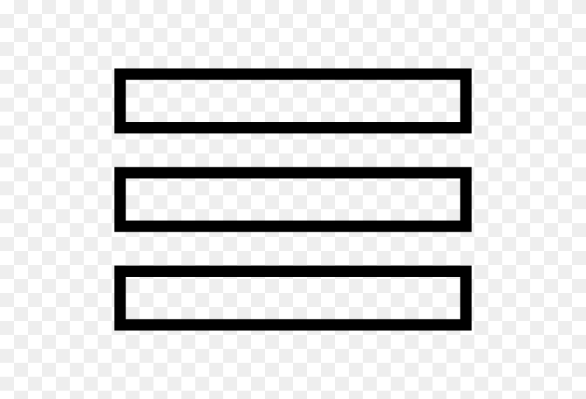 512x512 Menu Of Three Horizontal Parallel Straight Lines Outline - Straight Line PNG