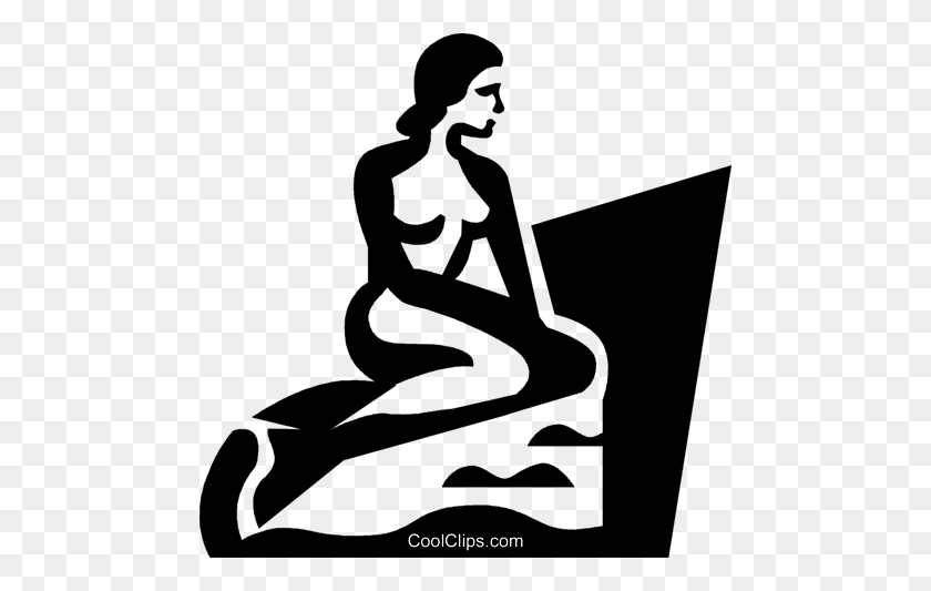 480x473 Mermaid Royalty Free Vector Clip Art Illustration - Mermaid Black And White Clipart