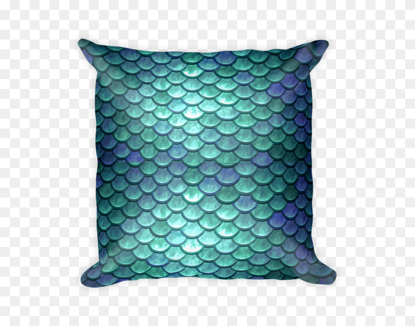 600x600 Mermaid Square Pillow Teal Mystic Lotus - Mermaid Scales PNG