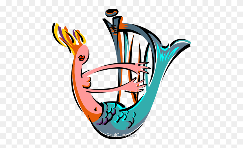 480x452 Mermaid With Harp Royalty Free Vector Clip Art Illustration - Mermaid Clipart Free