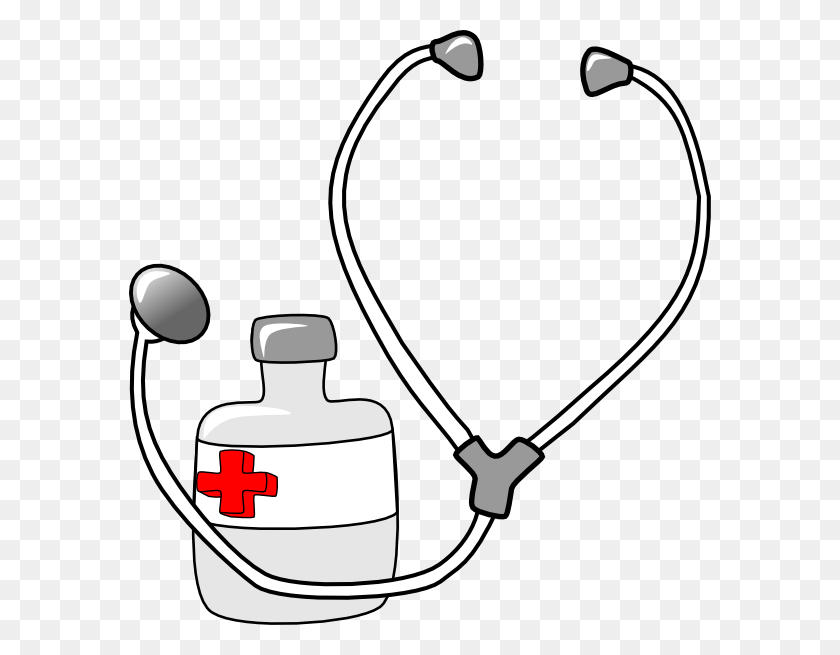 582x595 Metalmarious Medicine And A Stethoscope Clip Art - Medicine Clipart Black And White