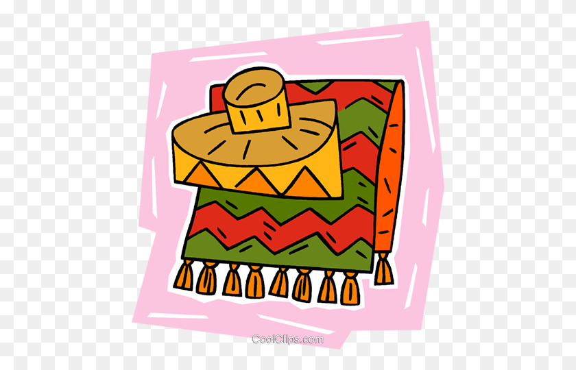 456x480 Mexican Blanket With Hat Royalty Free Vector Clip Art Illustration - Mexican Blanket Clipart