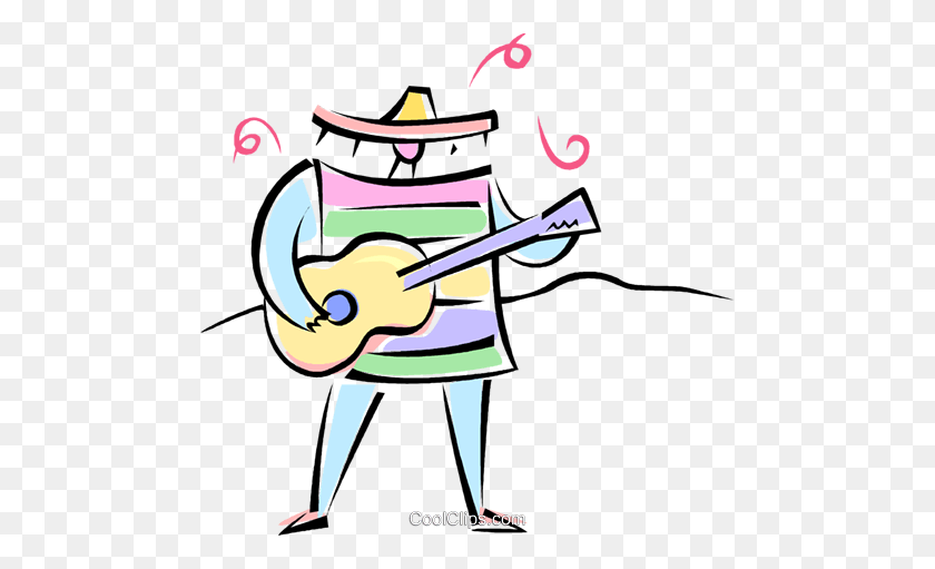 480x451 Mexican Guitar Player Royalty Free Vector Clip Art Illustration - Mexican Guitar Clipart