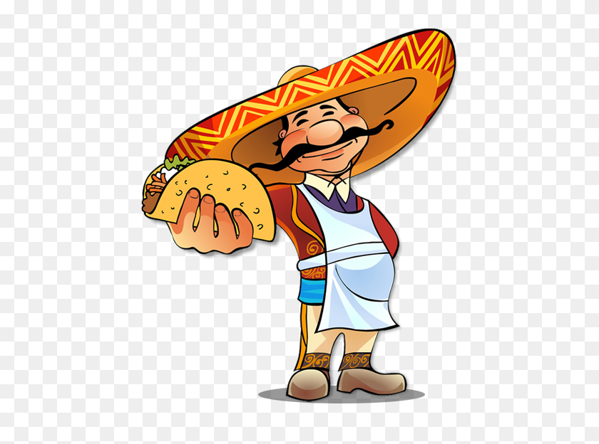 462x564 Mexican Man Cartoon Group With Items - Mexican Hat Clipart