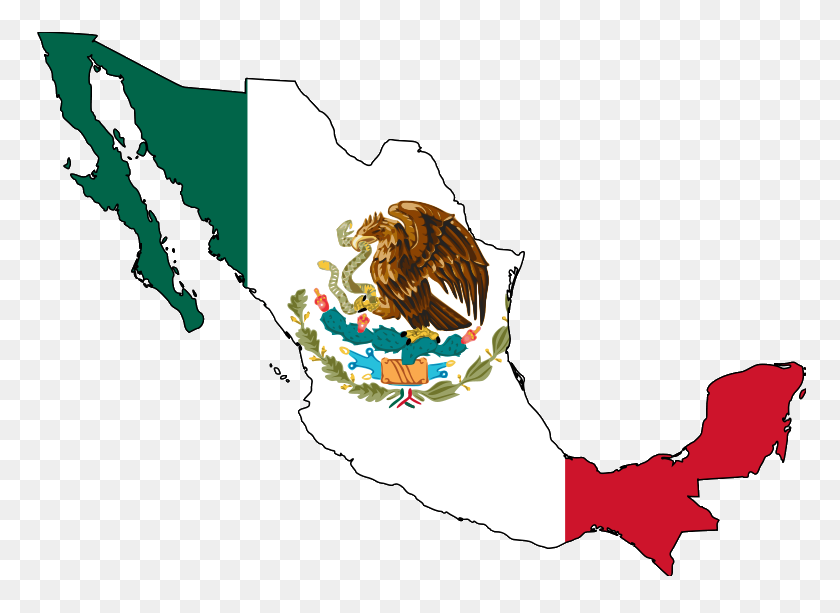 780x553 Mexico Map With Flag - Mexican Flag PNG