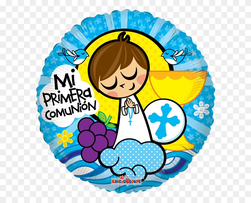 600x620 Mi Primera Comunion Azul Cartoon Pulgadas Globo - Primera Comunion PNG
