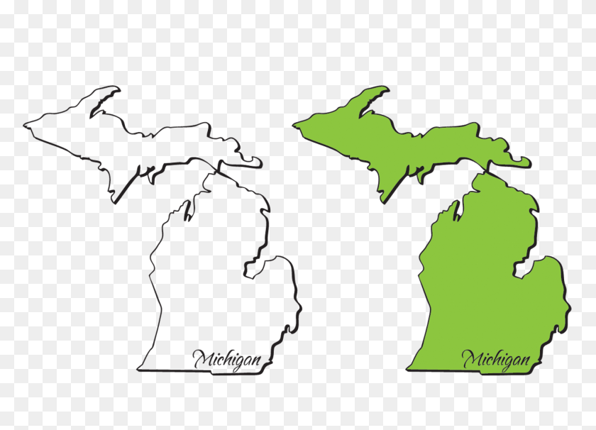 1400x980 Michigan Mitten State Outlines Vectors - United States Outline PNG