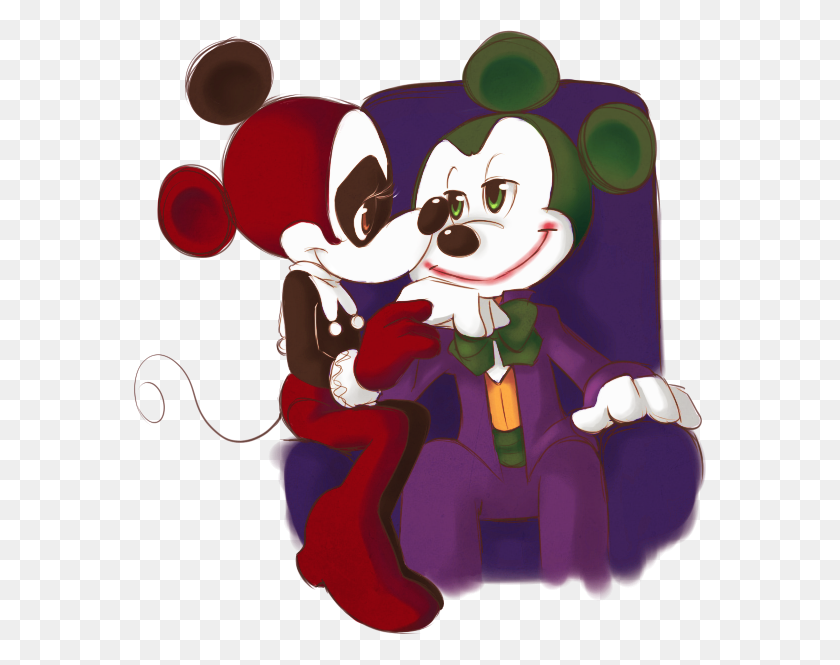 573x605 Mickey Minnie As The Joker Harley Quinn - Joker Smile PNG