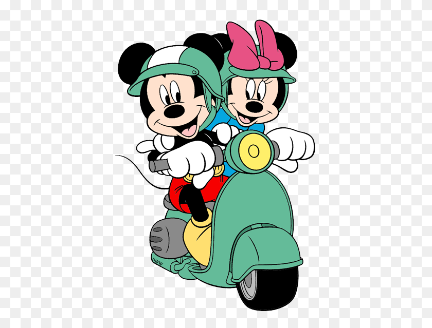 392x579 Mickey Minnie Enjoying Their Ride On Their Motor Scooter My - Minnie Head PNG