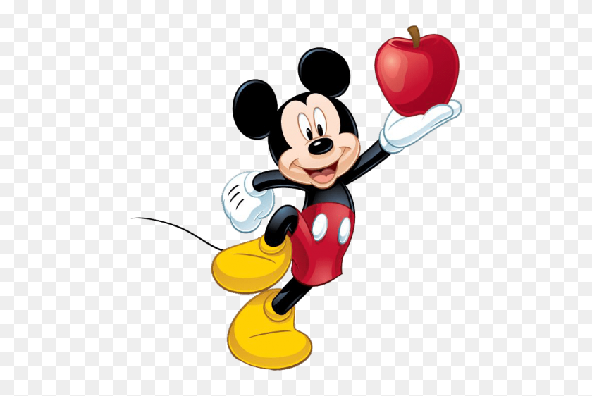 480x502 Mickey Mouse Apple En La Mano Png - Mouse Hand Png
