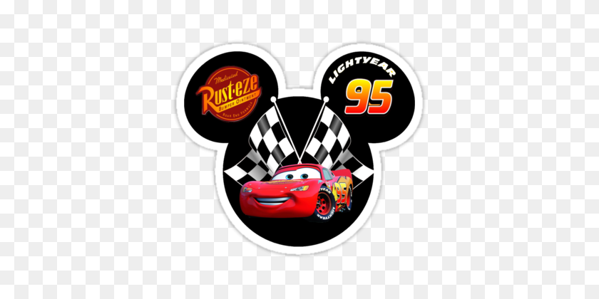 375x360 Mickey Mouse With Lightning Mcqueen From Cars - Lighting Mcqueen PNG