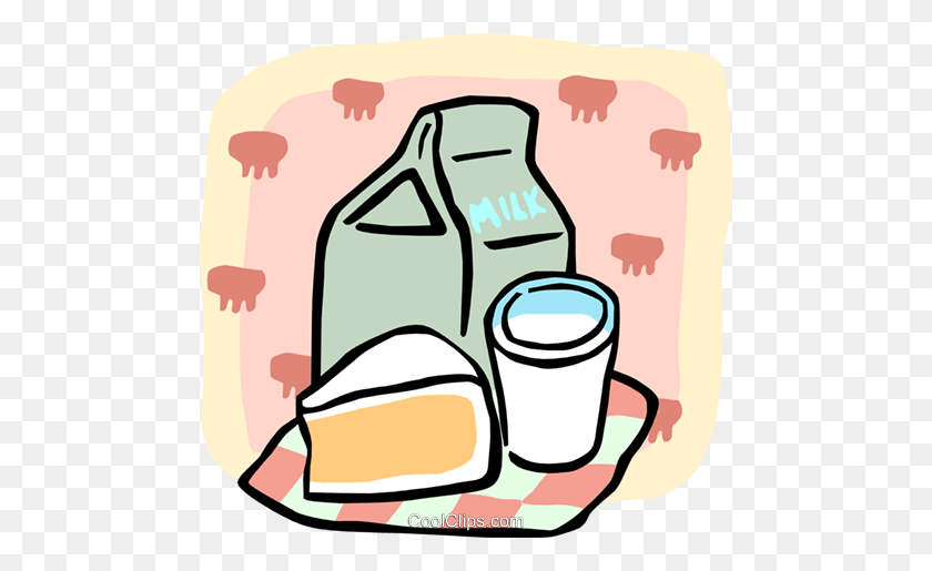 480x455 Milk And A Slice Of Pie Royalty Free Vector Clip Art Illustration - Dairy Products Clipart