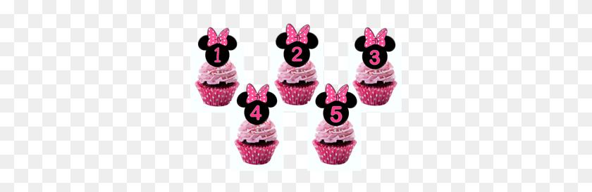 300x213 Minnie Mouse Ears Pink Bow Edible Cupcake Toppers - Minnie Mouse Ears PNG