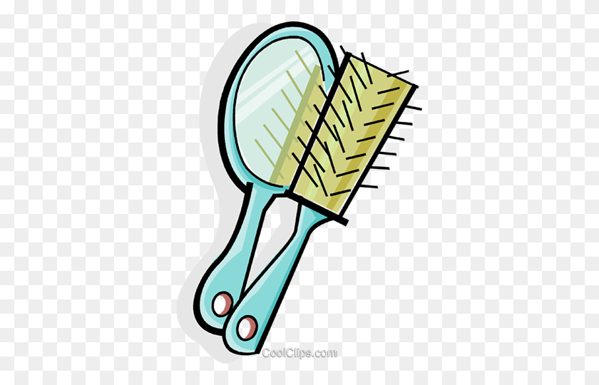 344x480 Mirror And A Hair Brush Royalty Free Vector Clip Art Illustration - Hand Mirror Clipart