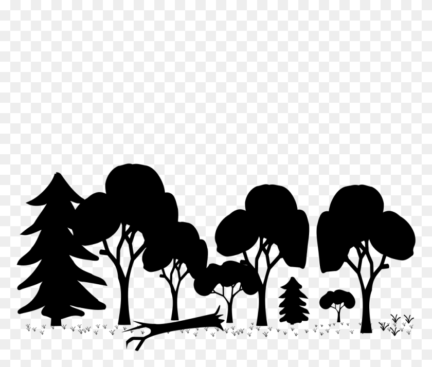 1000x839 Mixed Forest Silhouette - Forest Black And White Clipart
