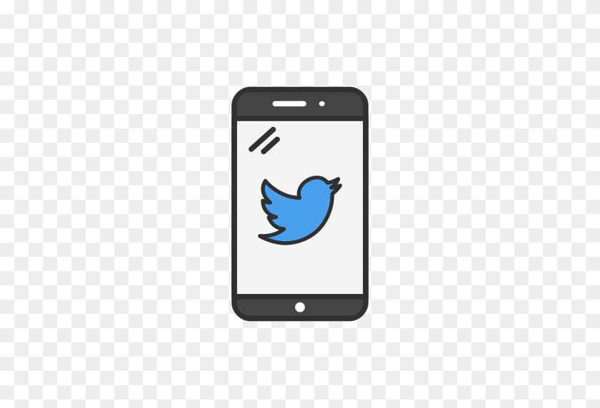 512x512 Mobile, Phone, Twitter, Twitter Logo Icon - Cartoon Phone PNG