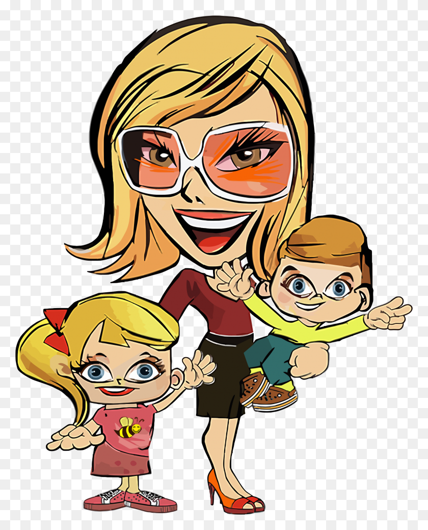 1817x2282 Mom And Two Kids Caricature Icons Png - Mom PNG