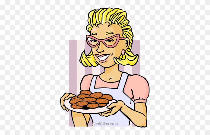 357x480 Mom Serving Cookies Royalty Free Vector Clip Art Illustration - Serving Food Clipart