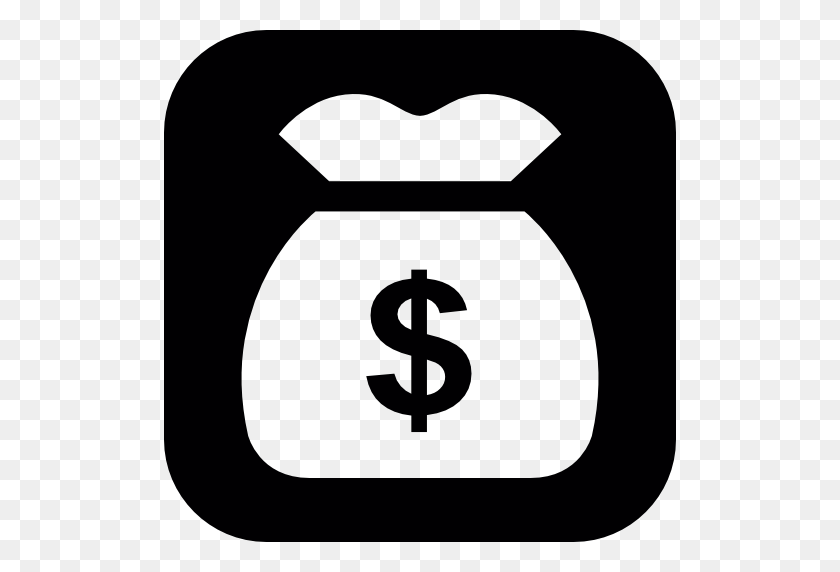 512x512 Money Bag, Square, Dollars, Dollar, Black And White, Commercial - Money Bag Clipart Black And White