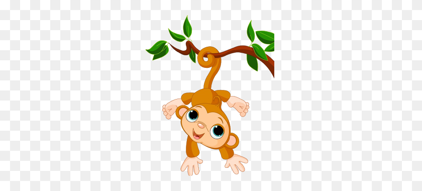 320x320 Monkey Cartoon Clipart Group With Items - Upside Down Hanging Monkey Clipart