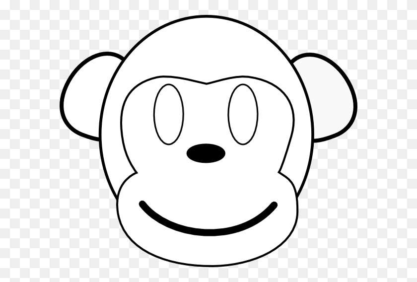 600x508 Monkey Outline Happy Clipart - Monkey Head Clipart