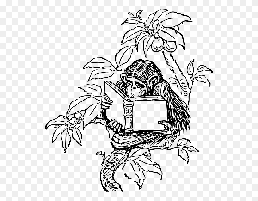546x594 Monkey Reading Clip Art Free Vector - Monkey On Tree Clipart