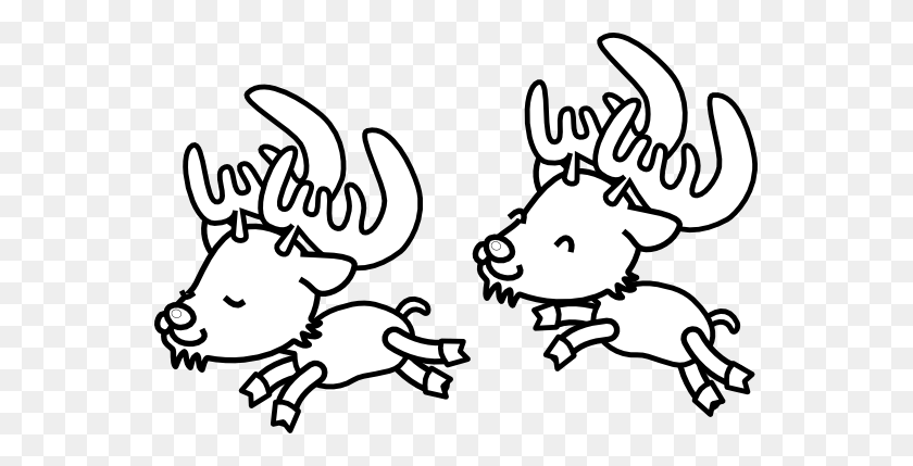 555x369 Monochrome Clipart Reindeer - Reindeer Black And White Clipart
