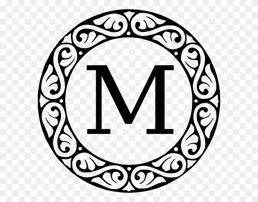 594x598 Monogram Letter M Clip Art - Letter M Clipart Black And White