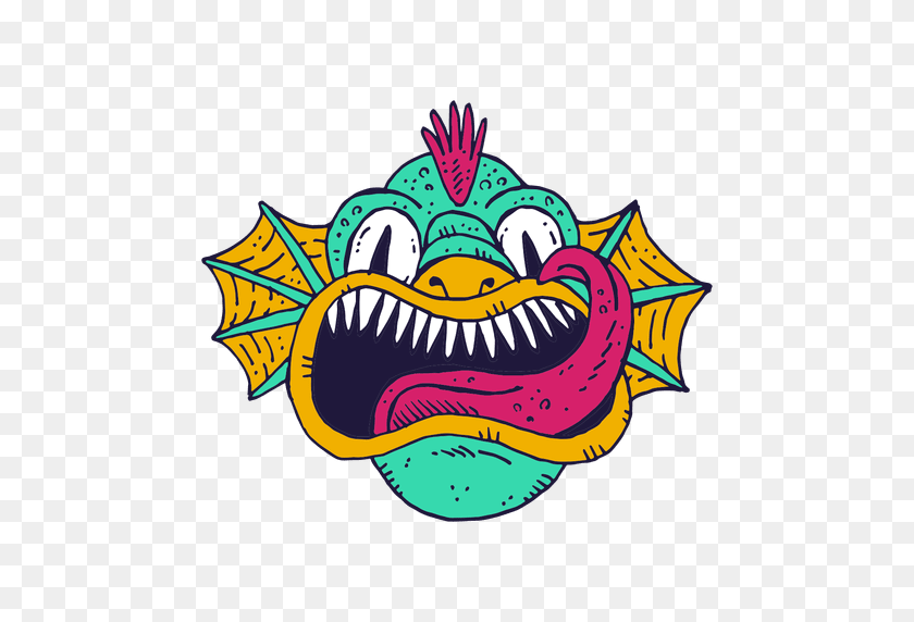 512x512 Monster Face Fish Illustration - Monster Mouth PNG