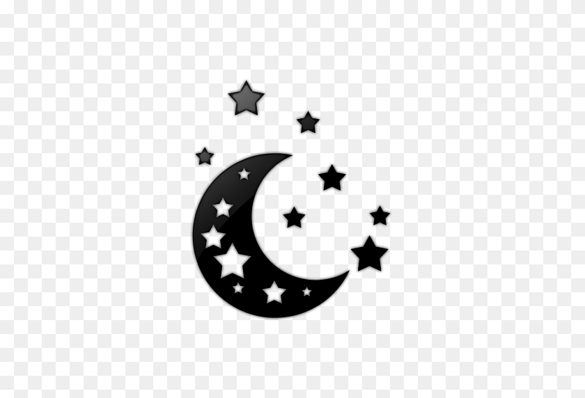 512x512 Moon And Stars Clip Art - Moon Black And White Clipart