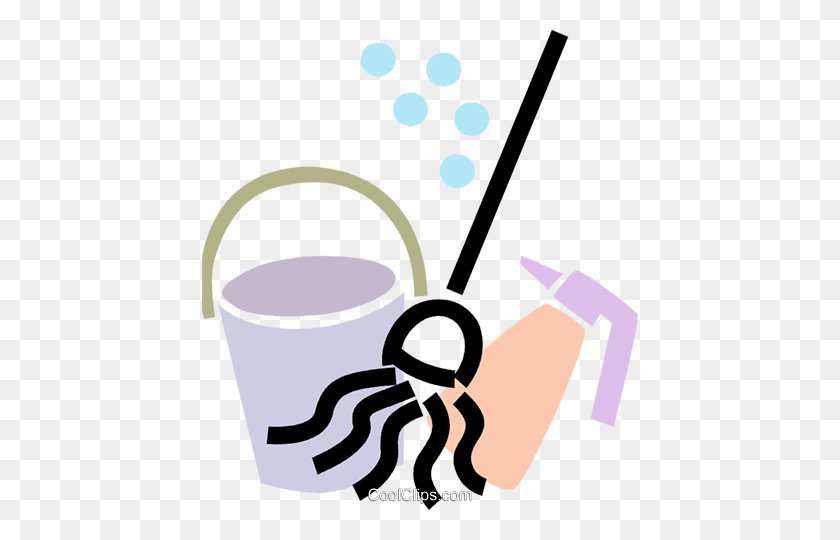 436x480 Mop And Pail With Household Cleaner Royalty Free Vector Clip Art - Mop Clipart