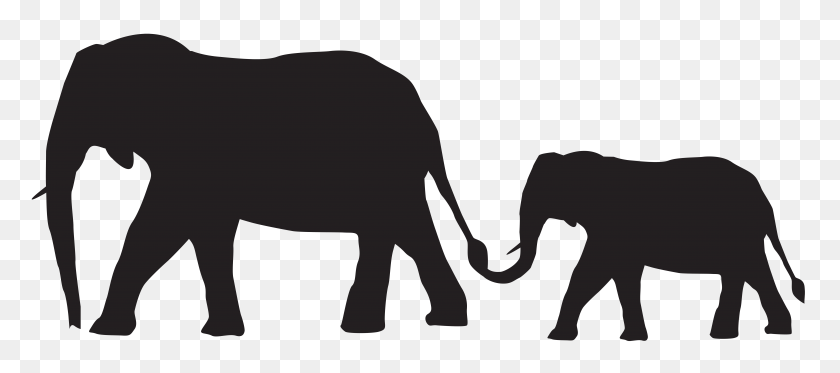 8000x3212 Mother And Baby Elephants Silhouette Png Clip Art Gallery - Mother PNG