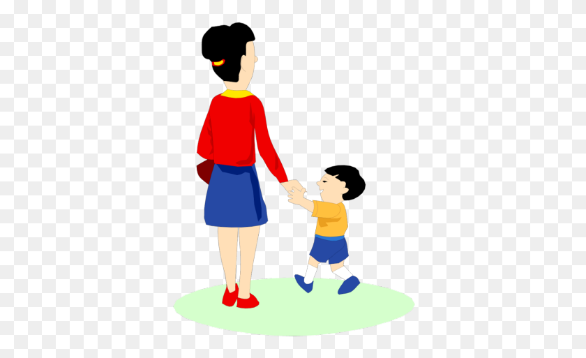 350x453 Mother And Child Walking Clipart, Mother Walking With Her Kids - Mother Son Clipart