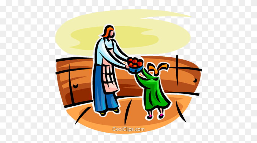 480x407 Mother And Child With Fresh Fruits Royalty Free Vector Clip Art - Fresh Clipart