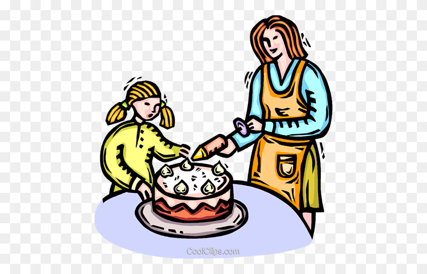 468x480 Mother And Daughter Decorating Cake Royalty Free Vector Clip Art - Mother And Daughter Clipart