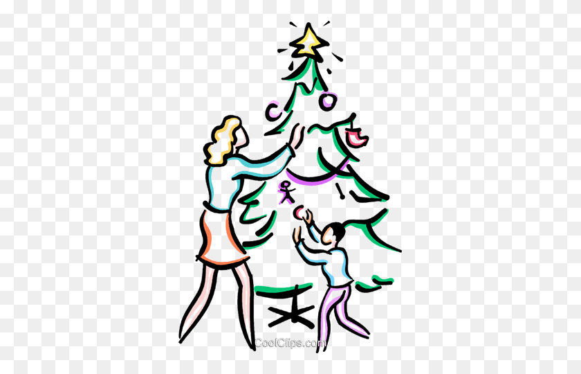 323x480 Mother And Son Decorating Tree Royalty Free Vector Clip Art - Mother Son Clipart