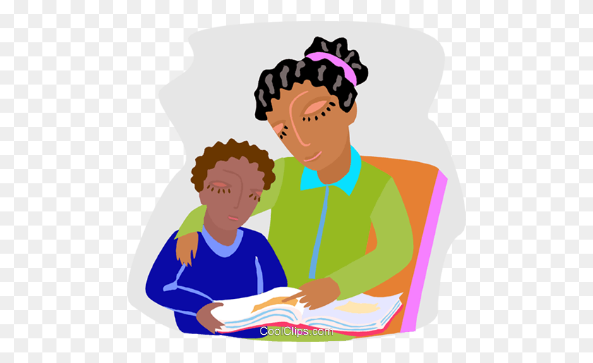 480x455 Mother And Son Reviewing Lessons Royalty Free Vector Clip Art - Mother Son Clipart