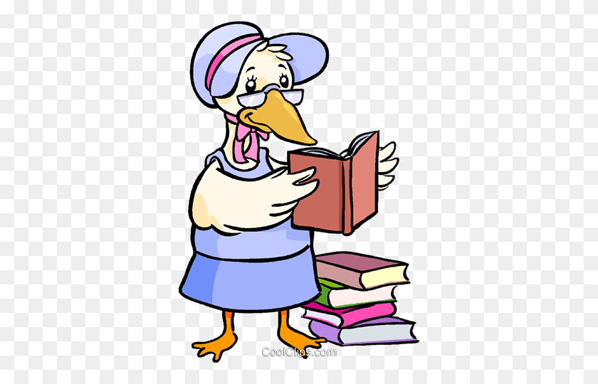 338x480 Mother Goose Reading Books Royalty Free Vector Clip Art - Mother Goose Clipart