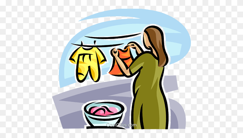 480x417 Mother Hanging Clothes On The Line Royalty Free Vector Clip Art - Clothesline Clipart