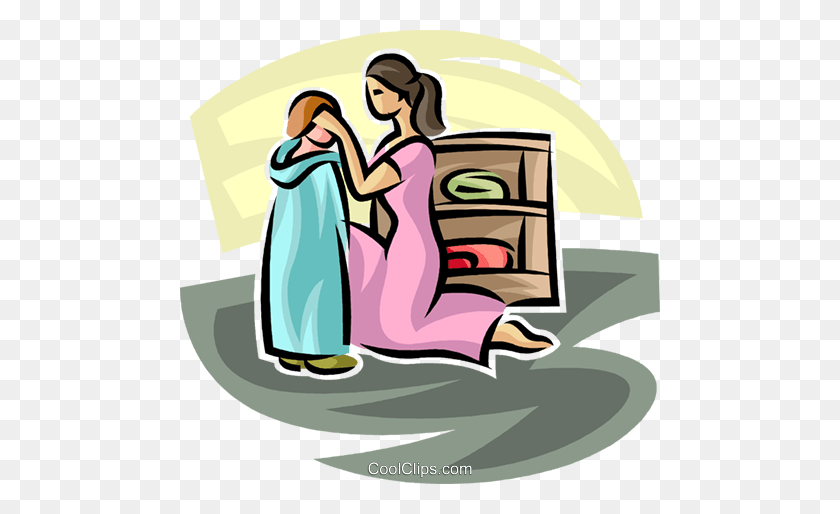 480x454 Mother Helping Dress A Young Child Royalty Free Vector Clip Art - Young Child Clipart