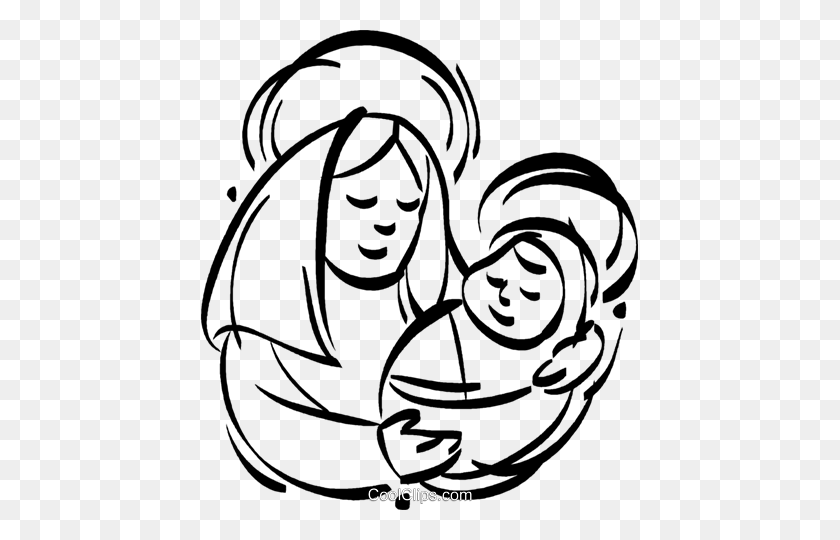 437x480 Mother Mary With Baby Jesus Royalty Free Vector Clip Art - Mother Mary Clipart