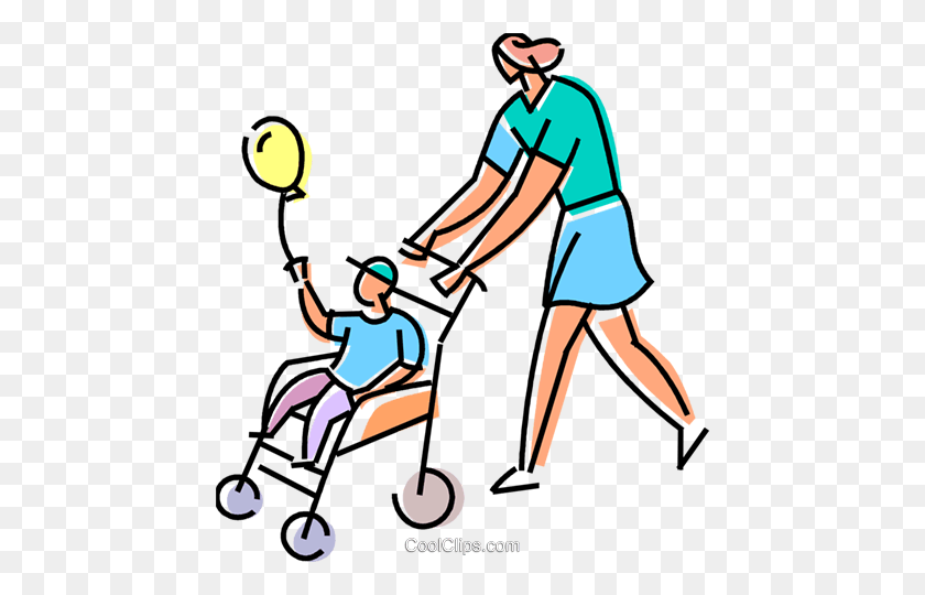 448x480 Mother Pushing Her Son In The Stroller Royalty Free Vector Clip - Mother Son Clipart