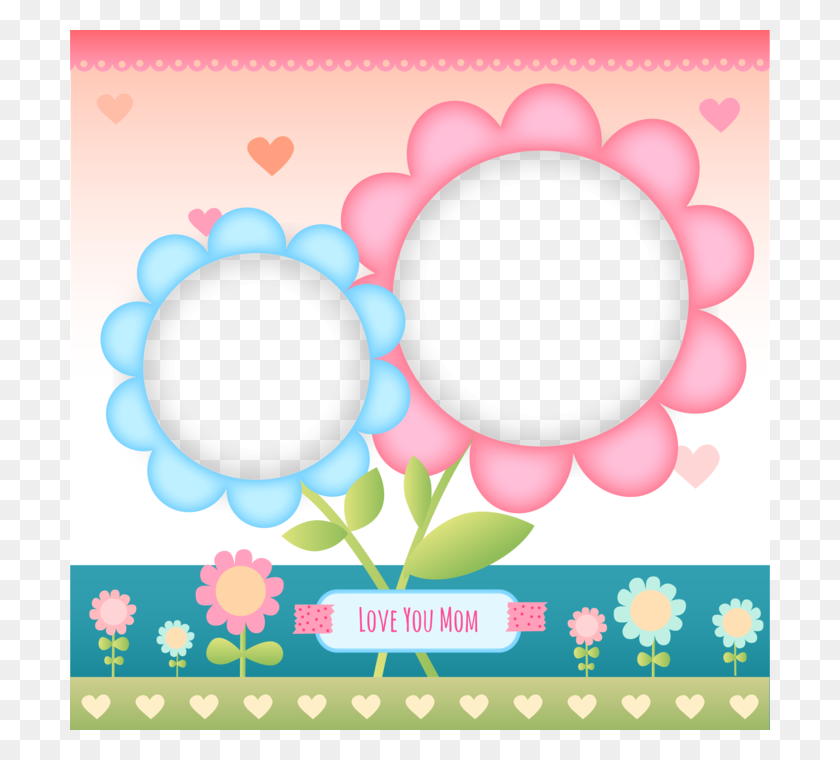 700x700 Mother's Day Photo Frame With Flower Blossoms - Frame Vector PNG