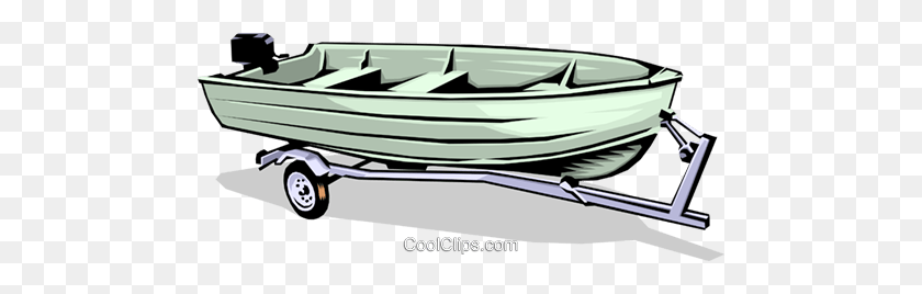 480x208 Motorboat On Trailer Royalty Free Vector Clip Art Illustration - Motor Boat Clipart