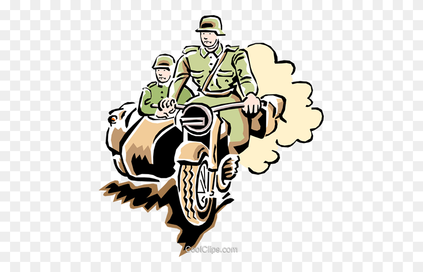 447x480 Motocicleta En La Guerra Libre De Regalías Clipart Vectorial Ilustración - Ww2 Soldier Clipart