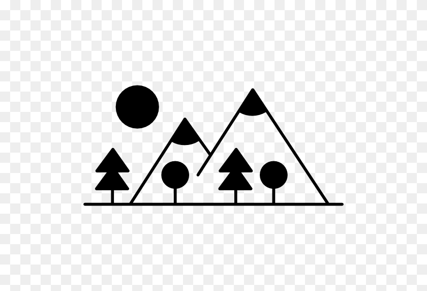 512x512 Ladera De La Montaña Con Árboles Compuestos De Diferentes Formas - Icono De Montaña Png