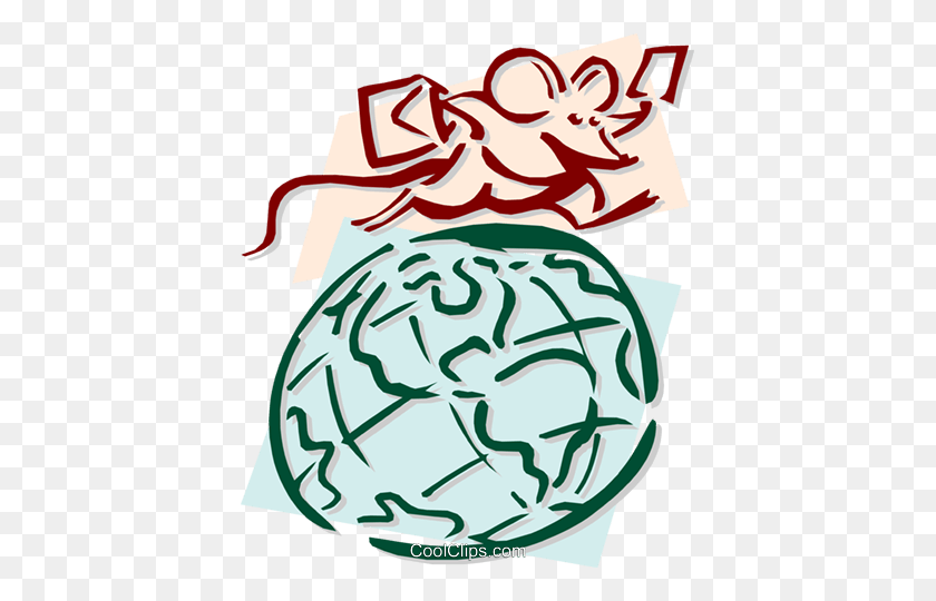 407x480 Mouse Traveling The World Concept Royalty Free Vector Clip Art - Travel Around The World Clipart